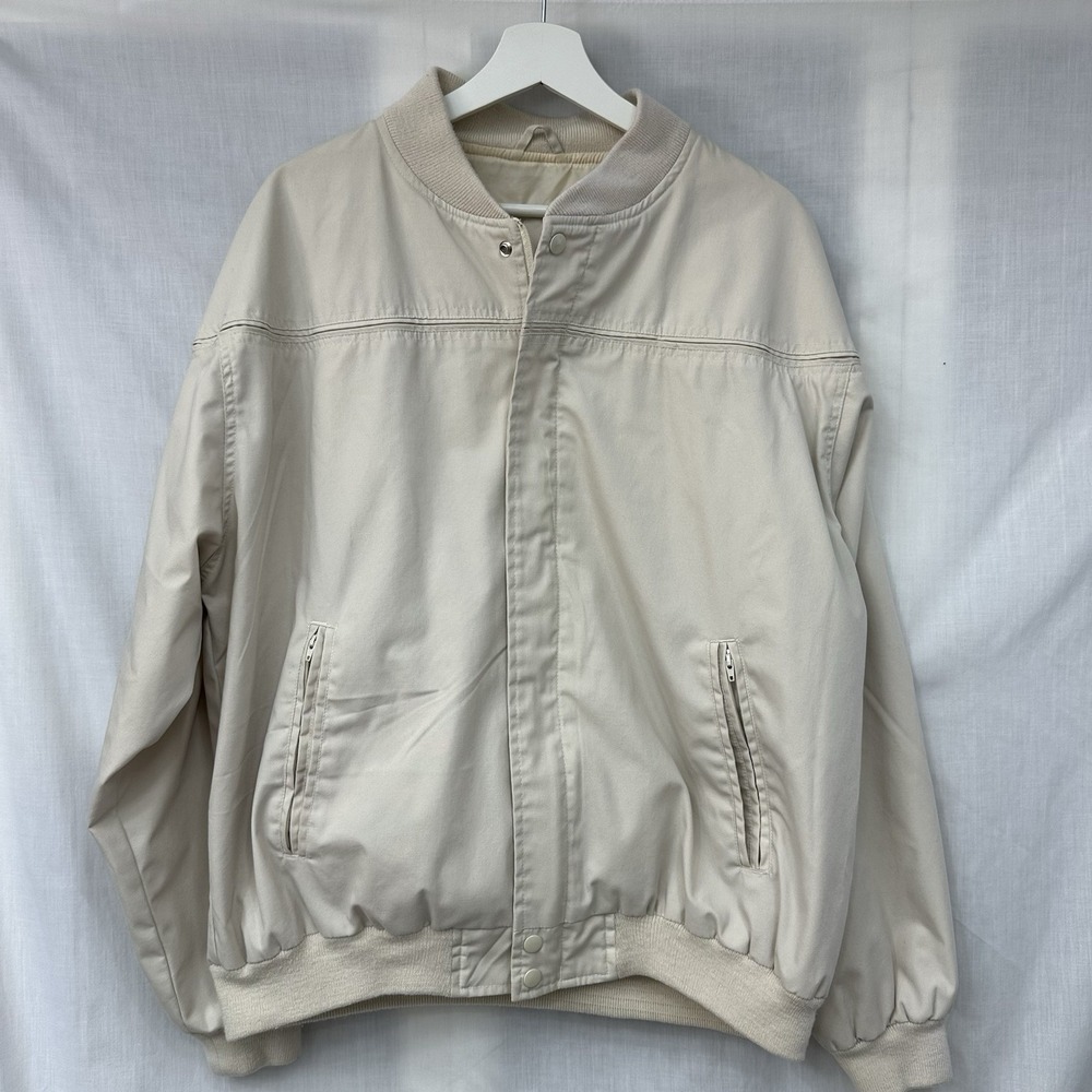 Classic Arnold Palmer Men's XL Windbreaker Bomber Golf Jacket Tan Khaki Zip Up